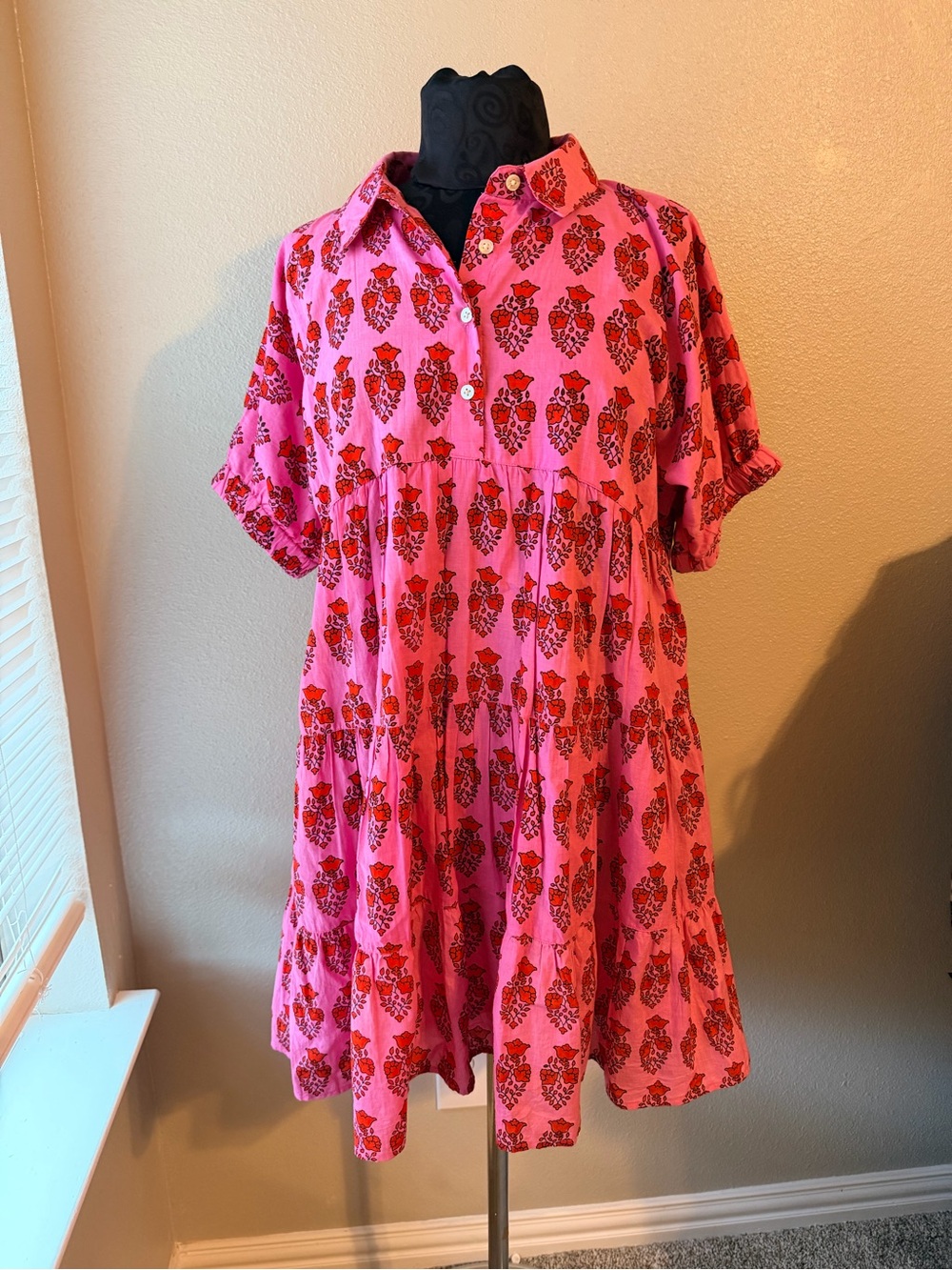 THML Pink Floral Tiered Shirt Dress size XL